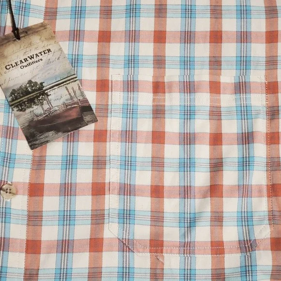 Clearwater Outfitters Shirt Plaid Button NWT XXL 2XL Blue Orange Pastel - Picture 4 of 11
